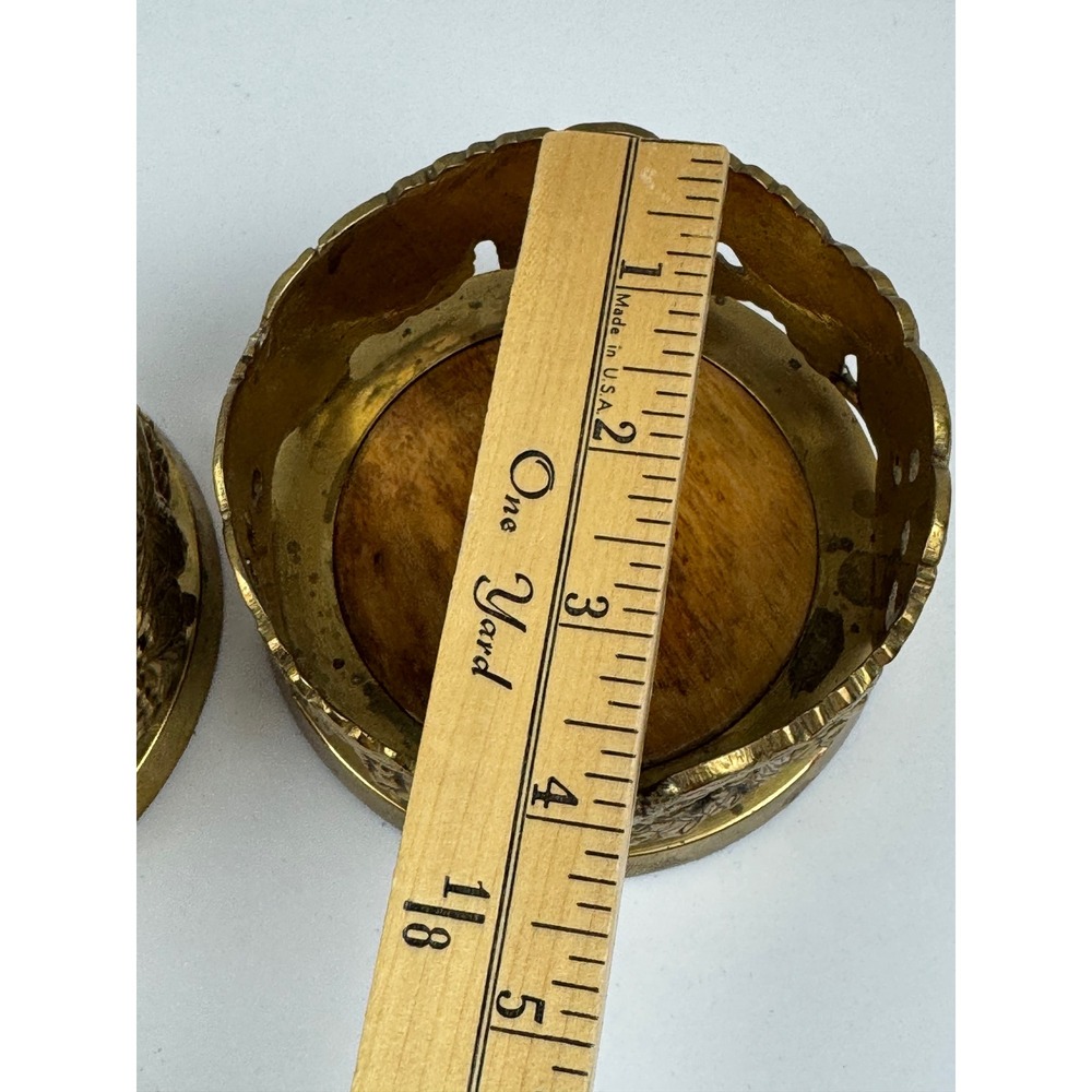 Vintage Brass Wine Bottle Coasters Set of 2 Grape Vine Leaf Motif Made in India - Picture 6 of 9